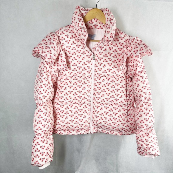Hill House The Violet Ruffle Sleeve Puffer Jacket Size Small Posy Pink - Picture 1 of 12